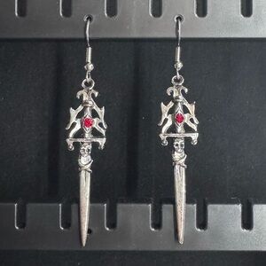 Silver and Red Dagger Earrings